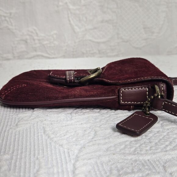 Y2K Coach Soho Bordeaux Burgundy Suede Leather Brass Pouch Wristlet Wallet 00s - Picture 9 of 14